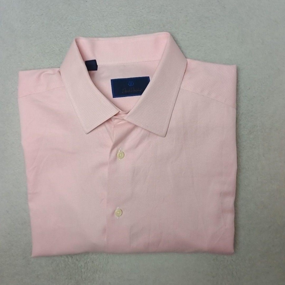 David Donahue Shirt Mens 17.5 34 35 Pink Check Button-Up Collared Cotton Work